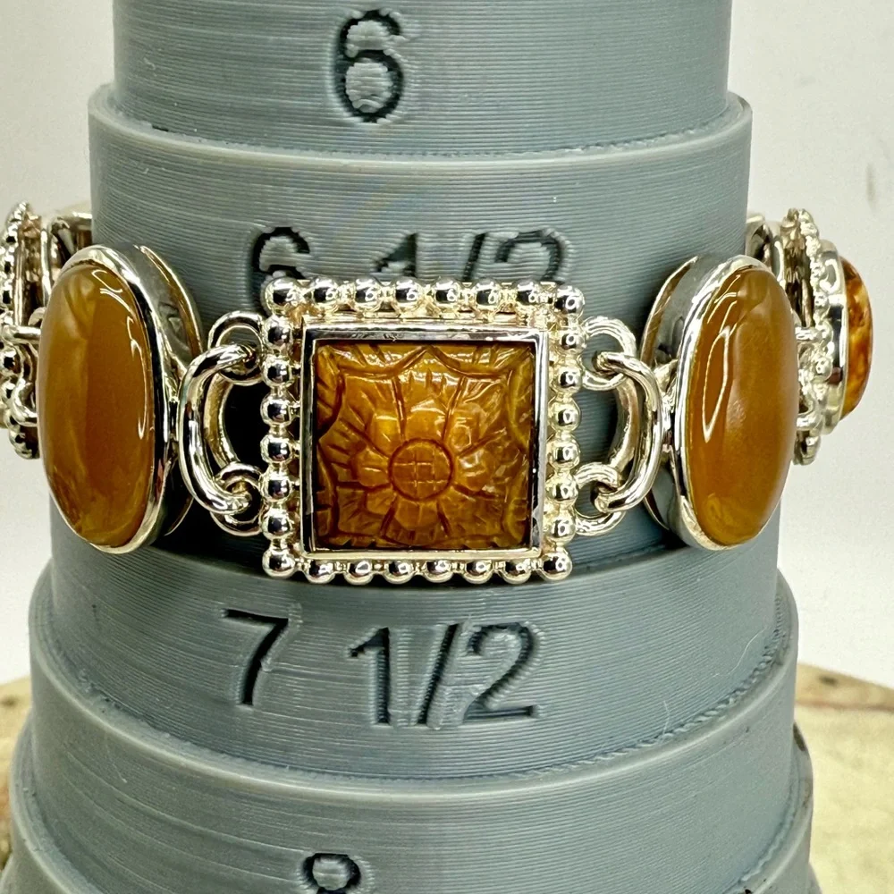 Whitney Kelly Sterling Silver Tiger’s Eye Jasper MOP Link Toggle Bracelet 7” - Picture 16 of 17